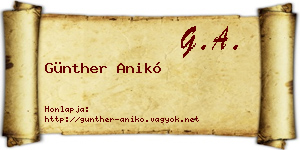 Günther Anikó névjegykártya